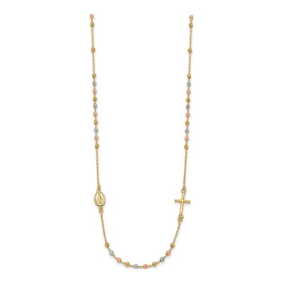 14K Tri-Color Gold Sideways Cross Rosary Necklace – view 3
