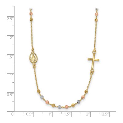 14K Tri-Color Gold Sideways Cross Rosary Necklace – view 5