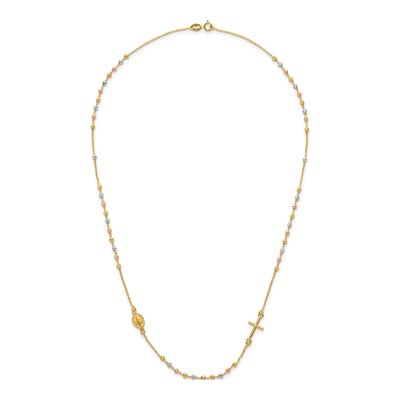14K Tri-Color Gold Sideways Cross Rosary Necklace – view 7
