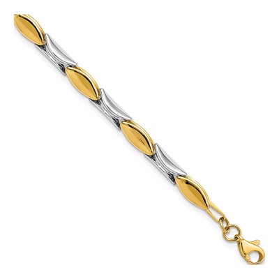 14K Two-Tone Gold 4mm Semi-Solid Fancy Link Chain Bracelet