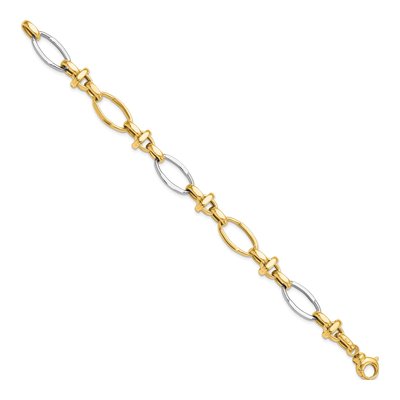 14K Two-Tone Gold 10mm Semi-Solid Fancy Link Chain Bracelet – view 3