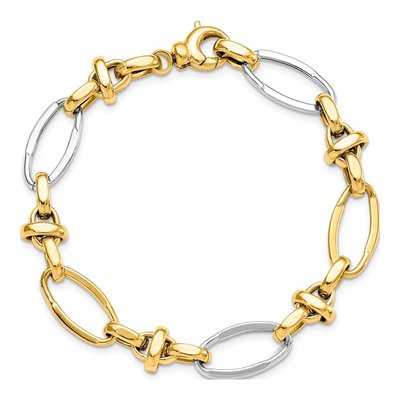 14K Two-Tone Gold 10mm Semi-Solid Fancy Link Chain Bracelet – view 6