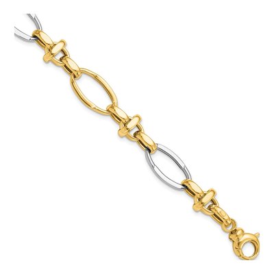 14K Two-Tone Gold 10mm Semi-Solid Fancy Link Chain Bracelet