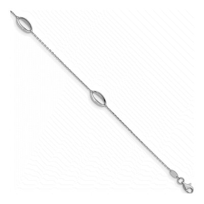 14K White Gold Oval Station Anklet