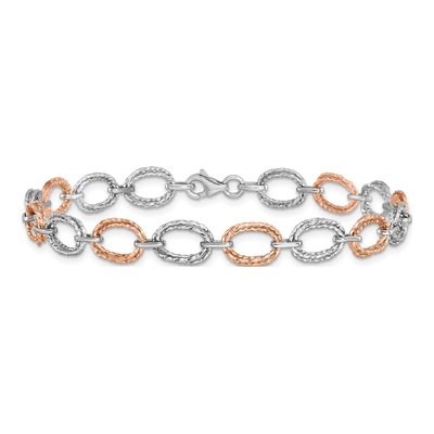 14K Two-Tone Gold Textured Link Bracelet – view 4