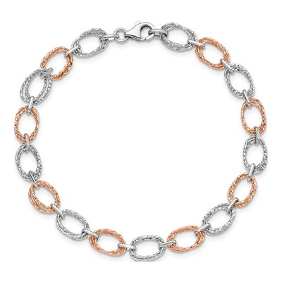 14K Two-Tone Gold Textured Link Bracelet – view 5