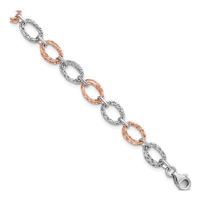 14K Two-Tone Gold Textured Link Bracelet