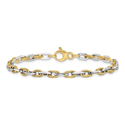14K Two-Tone Gold Diamond-Cut Open Link Bracelet – view 4