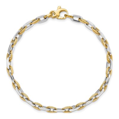 14K Two-Tone Gold Diamond-Cut Open Link Bracelet – view 5