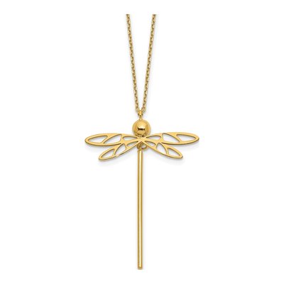 14K Yellow Gold Dragonfly Pendant Necklace