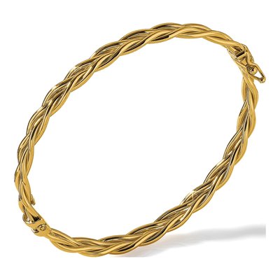 14K Yellow Gold Weaved Hinged Bangle Bracelet – view 5