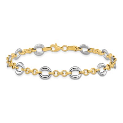 14K Two-Tone Gold 7.75mm Hollow Fancy Link Chain Bracelet – view 4
