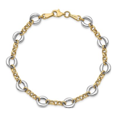 14K Two-Tone Gold 7.75mm Hollow Fancy Link Chain Bracelet – view 5