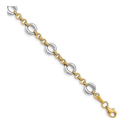 14K Two-Tone Gold 7.75mm Hollow Fancy Link Chain Bracelet