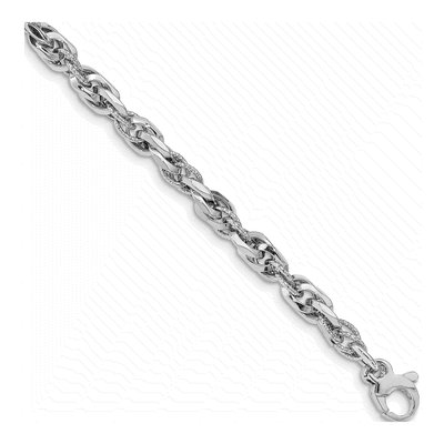 14K White Gold Diamond-Cut Link Bracelet