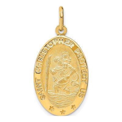 14K Yellow Gold Oval St Christopher Pendant
