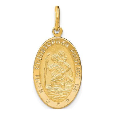 14K Yellow Gold St Christopher Oval Pendant