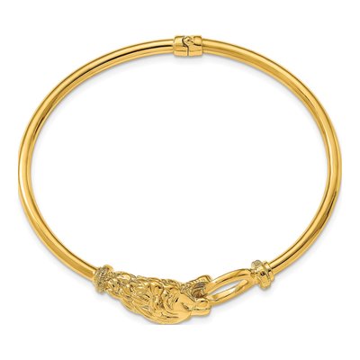 14K Yellow Gold Lion's Head Hinged Bangle Bracelet – view 3