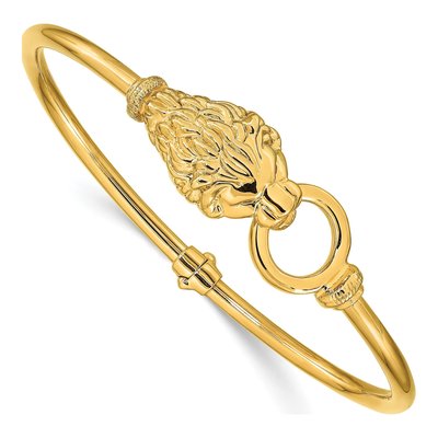 14K Yellow Gold Lion's Head Hinged Bangle Bracelet