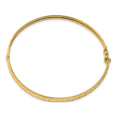 14K Yellow Gold Diamond-Cut Hinged Bangle Bracelet – view 3