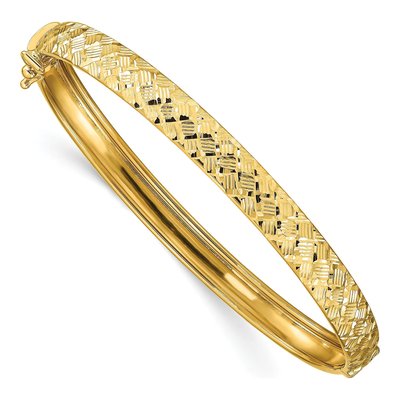 14K Yellow Gold Diamond-Cut Hinged Bangle Bracelet