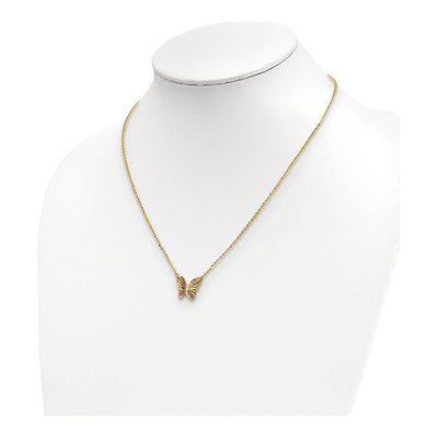 14K Yellow Gold Pink Enamel Butterfly Pendant Necklace – view 4