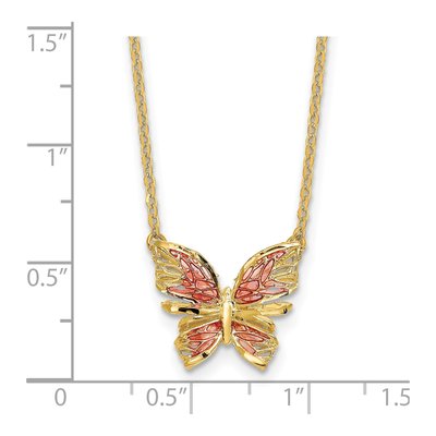 14K Yellow Gold Pink Enamel Butterfly Pendant Necklace – view 5