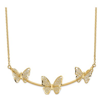 14K Yellow Gold Filigree Butterfly Bar Pendant Necklace