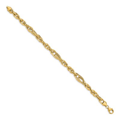 14K Yellow Gold 7.2mm Hollow Diamond-Cut Fancy Link Chain Bracelet – view 3