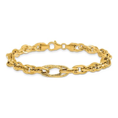 14K Yellow Gold 7.2mm Hollow Diamond-Cut Fancy Link Chain Bracelet – view 4