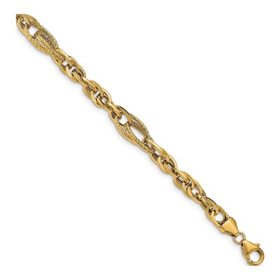 14K Yellow Gold 7.2mm Hollow Diamond-Cut Fancy Link Chain Bracelet
