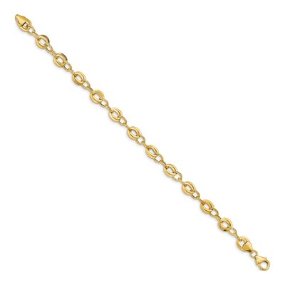 14K Yellow Gold 6.5mm Hollow Diamond-Cut Fancy Link Chain Bracelet – view 3