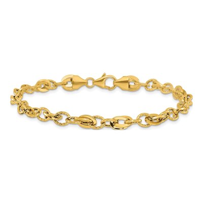 14K Yellow Gold 6.5mm Hollow Diamond-Cut Fancy Link Chain Bracelet – view 4