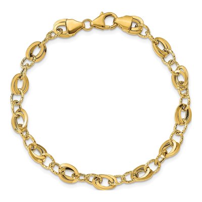 14K Yellow Gold 6.5mm Hollow Diamond-Cut Fancy Link Chain Bracelet – view 5