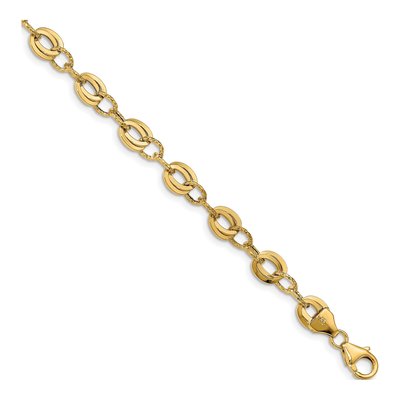 14K Yellow Gold 6.5mm Hollow Diamond-Cut Fancy Link Chain Bracelet