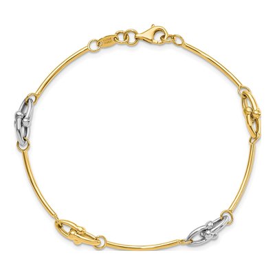 14K Two-Tone Gold Curved Bar Link Bracelet – view 5