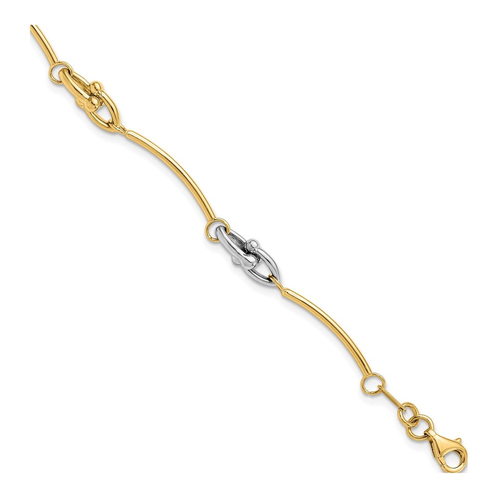 14K Two-Tone Gold Curved Bar Link Bracelet