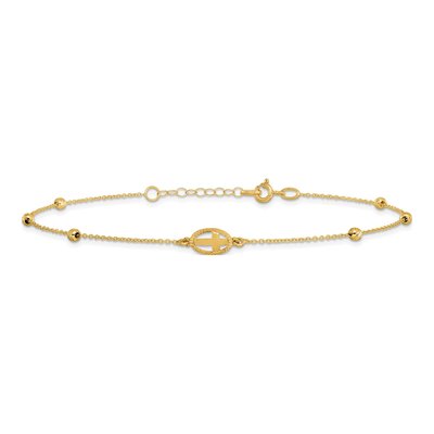 14K Yellow Gold Oval Cross Anklet – view 3