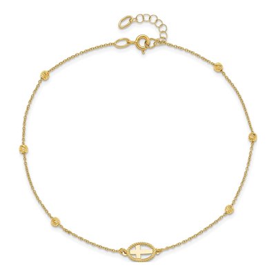 14K Yellow Gold Oval Cross Anklet – view 4