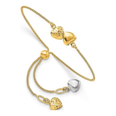 14K Two-Tone Gold Diamond-Cut Heart Bracelet