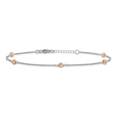 14K Two-Tone Gold Beaded Anklet – view 4