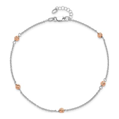 14K Two-Tone Gold Beaded Anklet – view 5