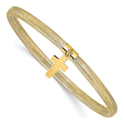 14K Yellow Gold Cross Stretch Bangle Bracelet