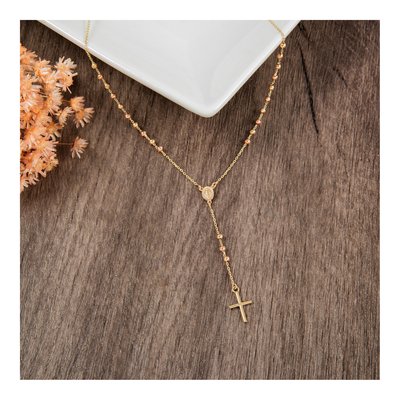 14K Two-Tone Gold Cross Y-Drop Pendant Necklace – view 6
