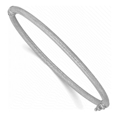 14K White Gold Textured Hinged Bangle Bracelet
