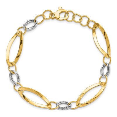 14K Two-Tone Gold Diamond-Cut Link Bracelet – view 6