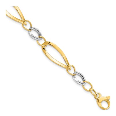 14K Two-Tone Gold Diamond-Cut Link Bracelet