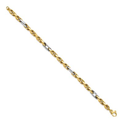 14K Two-Tone Gold 5.3mm Hollow Fancy Link Chain Bracelet – view 2