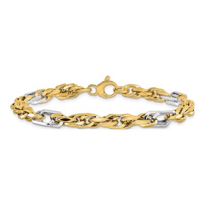 14K Two-Tone Gold 5.3mm Hollow Fancy Link Chain Bracelet – view 3