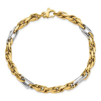 14K Two-Tone Gold 5.3mm Hollow Fancy Link Chain Bracelet – view 4